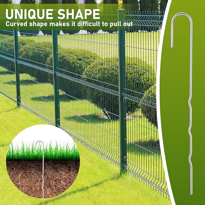 50 Pcs Kinked Ground Stakes 12 Inch Metal Garden Fence Edging Hook Heavy Duty J Shaped Galvanized