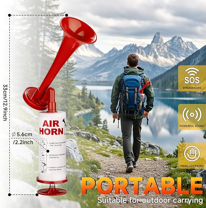 Bear Horn Self Defense, Super Loud HandHeld air Horn for Boats Events Camping Reusable, Sports Pump