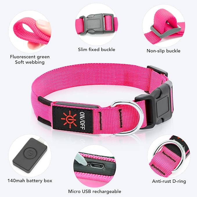 Light Up Collar, Led Dog Collar Adjustable, Rechargeable Waterproof, Night Walking Lights, Glow in