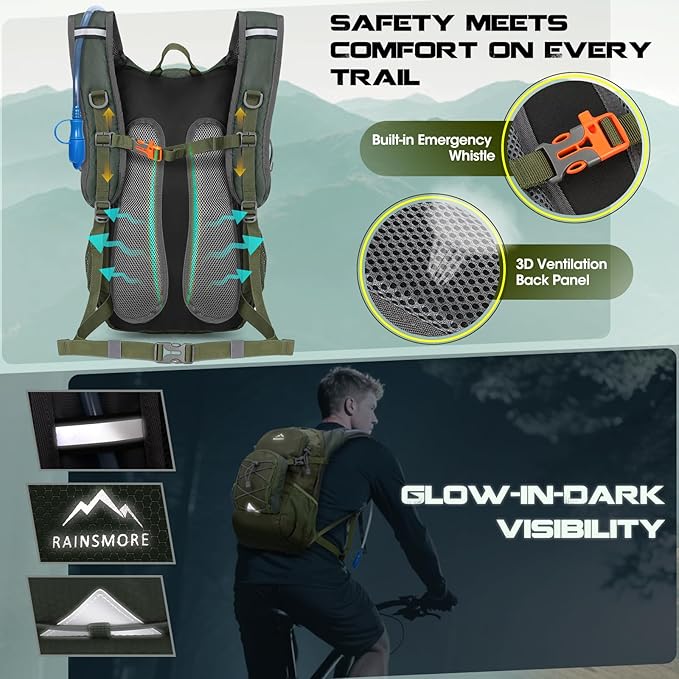 Hydration Backpack with Water Bladder, 18L Lightweight Hiking Backpack for Women&Men Small