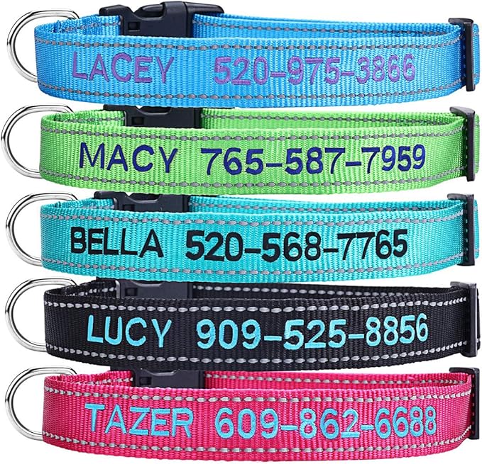 Personalized Dog Collar, Custom Embroidered Pet Name and Phone Number 4 Adjustable Sizes X-Small