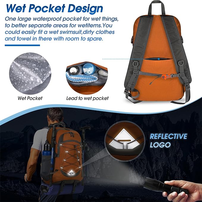 IGOLUMON Hiking Backpack 40L Packable Lightweight Camping Backpack Men Women Waterproof Hiking