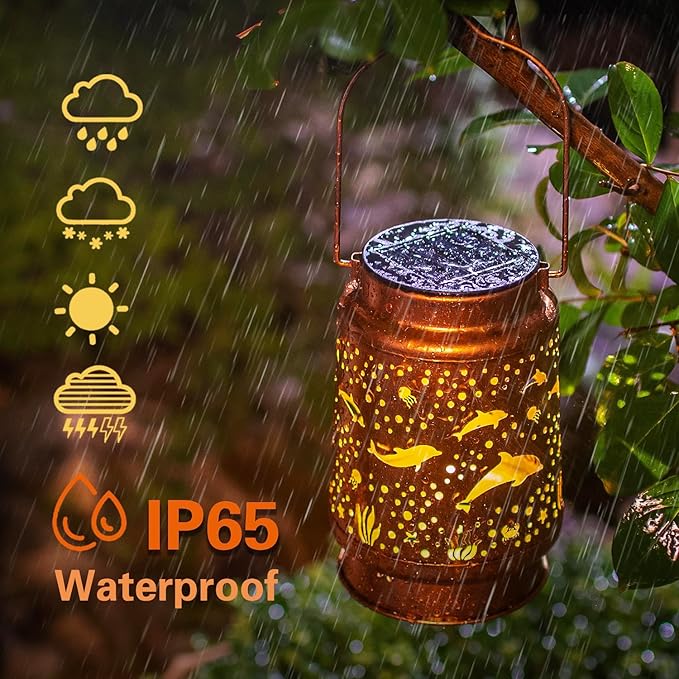 Dolphin Solar Lanterns Outdoor Waterproof Hanging Solar Lights Dolphin Gifts for Women Men Metal