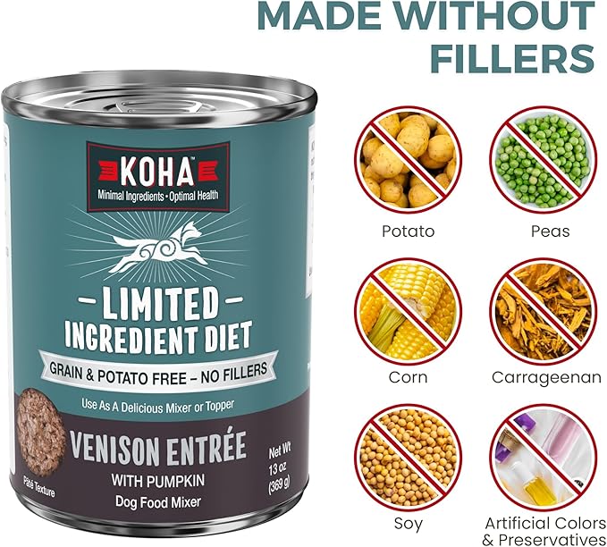 KOHA Limited Ingredient Diet Venison Entrée for Dogs - Grain Free Wet Dog Food with No Fillers