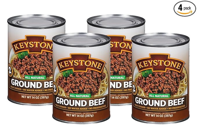 Keystone Meats All Natural Heat and Serve Ground Beef 14 oz – Fully Cooked Canned Meat – Ready to