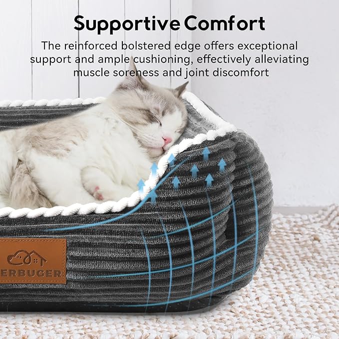 Cat Dog Bed for Pets, Rectangle Pet Bed Gift for Puppy and Kitten, Machine Washable Calming Fluffy
