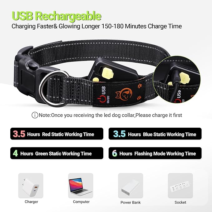 Light Up Dog Collar,Rechargeable Waterproof Led Dog Collar with Remote,Glow in Dark for Night