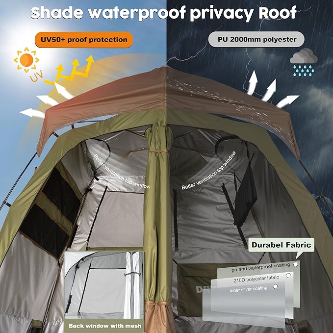 Camping Shower Tent Deluxe Changing Room Easy Set Up Privacy Shelter,Large Toilet Tent with Floor