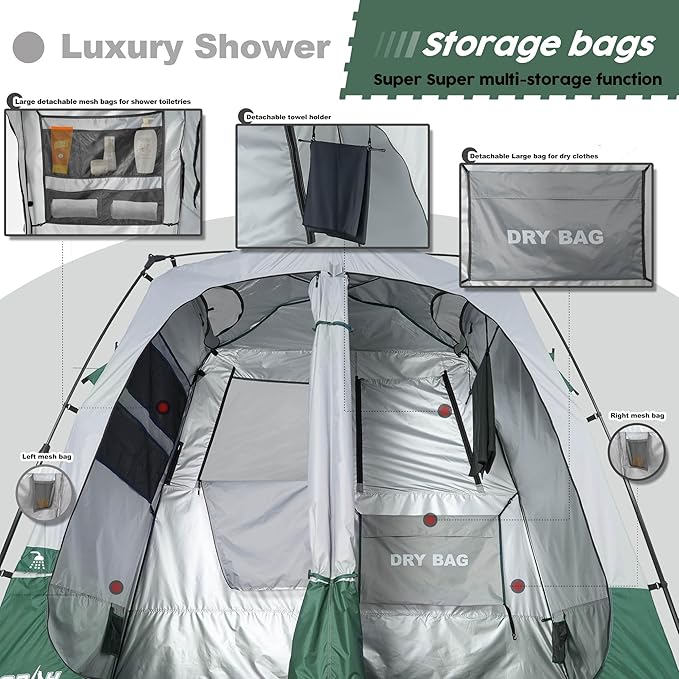 Camping Shower Tent Deluxe Changing Room Easy Set Up Privacy Shelter,Large Toilet Tent with Floor