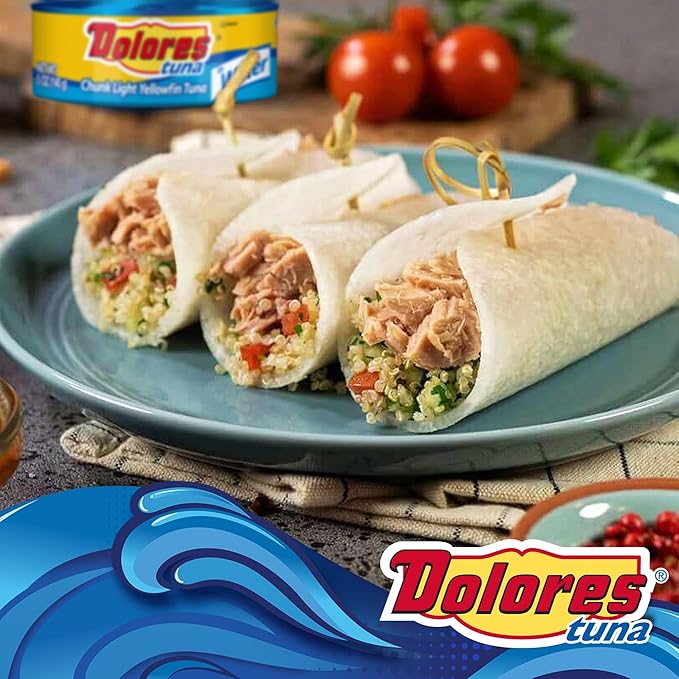 Dolores Tuna Chunk Light Yellowfin Tuna in Water, 5oz Canned Tuna, 24 Pack