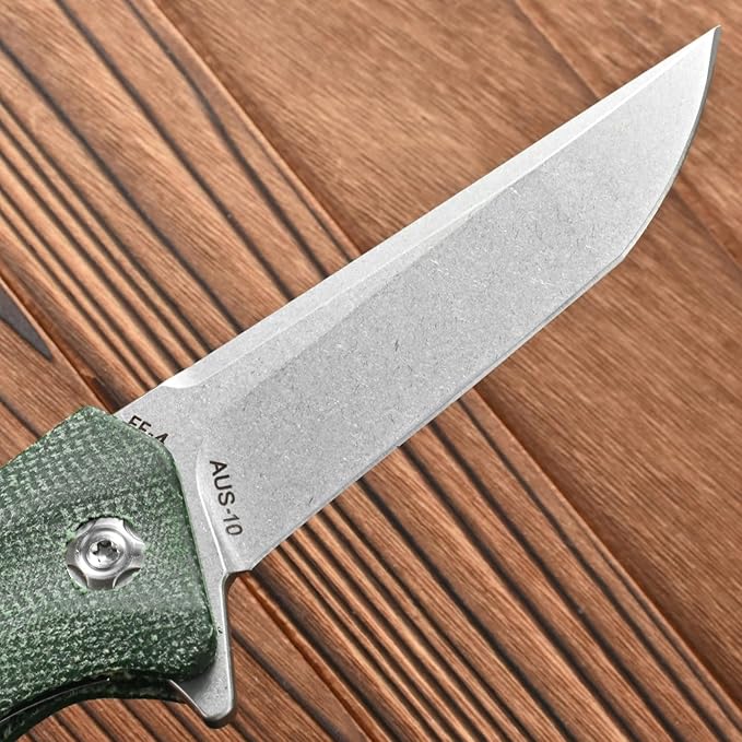 FF4 Folding Knife, AUS-10 Steel Blade Micarta Handle Knife for Outdoor Camping Hunting Fishing