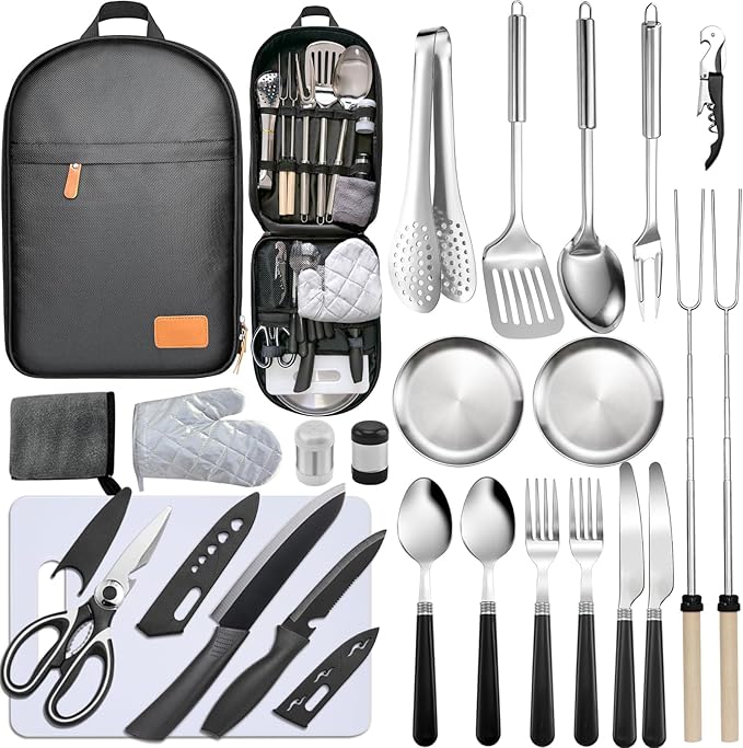 Camping Cooking Utensils Set - Camping Utensil Set Car Camping Cooking Essentials Gear for Camp