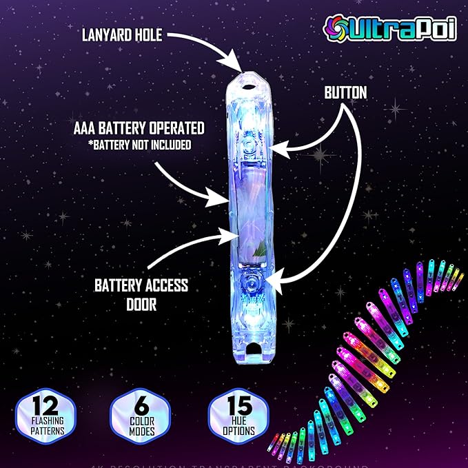 UltraPoi Ultralight LED Glow Stick (Pair (2)) - Customizable Rainbow Light Stick with Over 70
