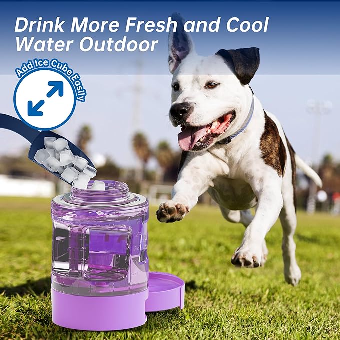 77oz Dog Water Bottle with Dispenser Bowl, 2200ml Capacity, Purple, Portable Pet Travel Bottle with