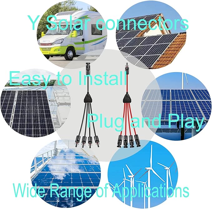 Y Solar Connector 1 to 4 Solar Y Branch Parallel Cable,Solar 1-4 Male Female Connector