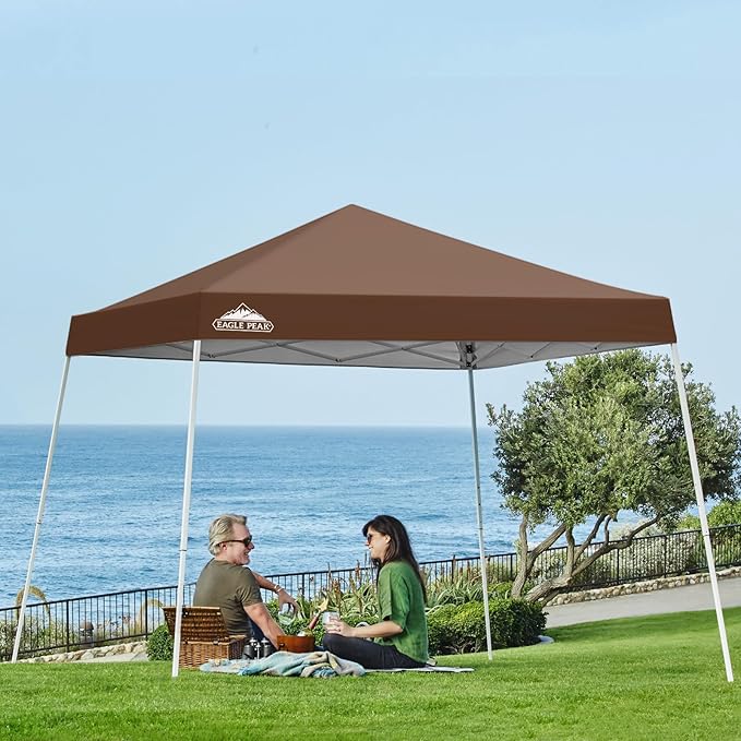 EAGLE PEAK 10x10 Slant Leg Pop-up Canopy Tent Easy One Person Setup Instant Outdoor Beach Canopy