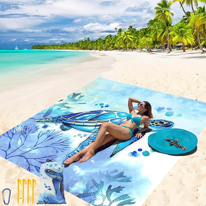 Beach Blanket Waterproof Sandproof Beach Mat 79" X 83"/10'x9'for 2-8 Adults Quick Drying Outdoor