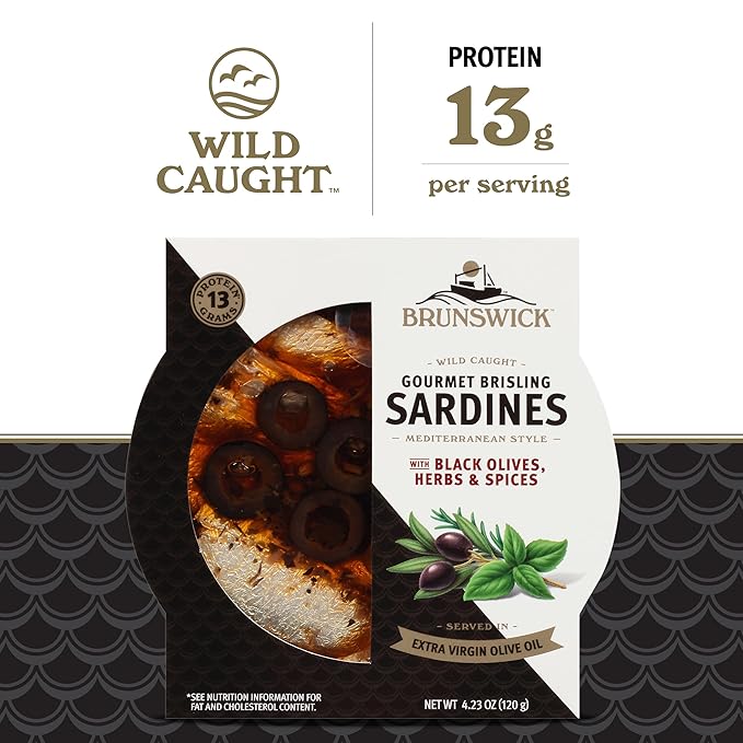 Brunswick Wild Caught Gourmet Brisling Sardines in Extra Virgin Olive Oil,Mediterranean Style,with