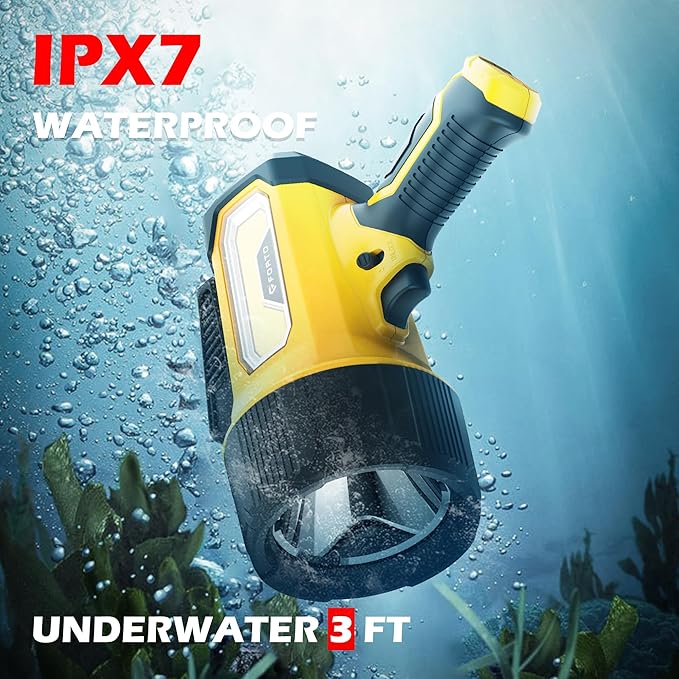FORTO Rechargeable Spotlight, 200000 Lumens Handheld Spot Light with Foldable Stand, 6 Modes IPX7