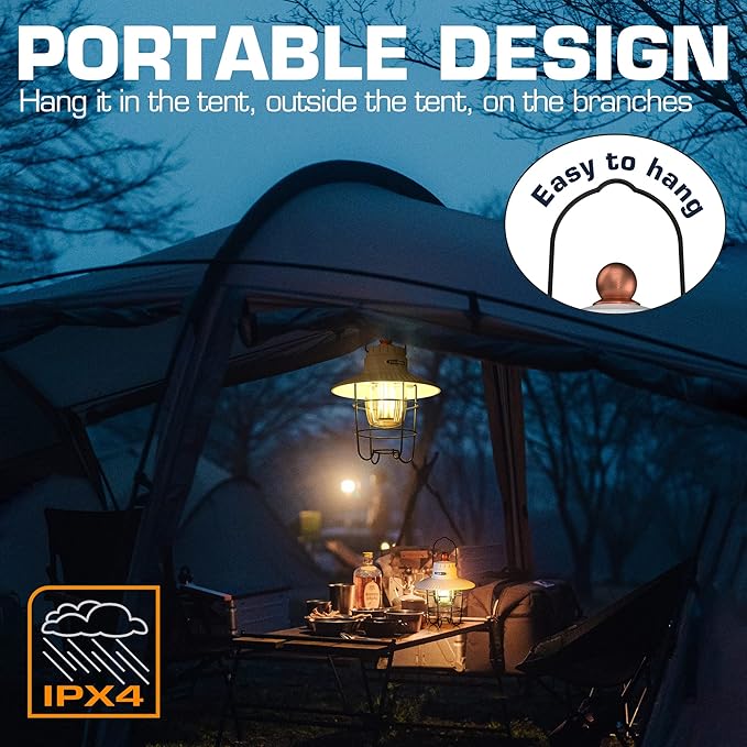 EverBrite LED Camping Lantern Pack of 2, USB C Rechargeable Lantern with 3 Light Modes, Vintage
