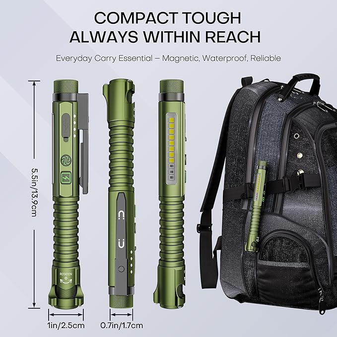EDC Flashlight Rechargeable,800 Lumen Small Flashlight with Magnetic Clip & Base, 11 Modes LED