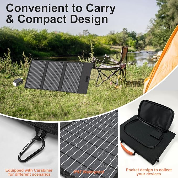 45W Portable Solar Panel Charger with USB-C, USB-A and DC Outputs 18V Foldable IP67 Waterproof
