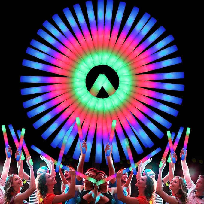 107 PCS LED Foam Glow Sticks Bulk, Glow in the Dark Party Supplies with 3 Modes Colorful Flashing