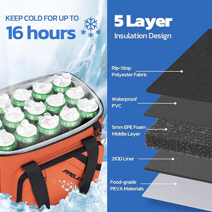 Maelstrom Cooler Bag, 30 Cans Beach Cooler, Large Leakproof Insulated Soft Cooler with Bottle