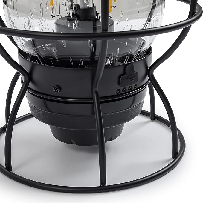 Barebones Railroad Lantern ??State Gray, Vintage-Inspired LED Camping Lantern with Rechargeable