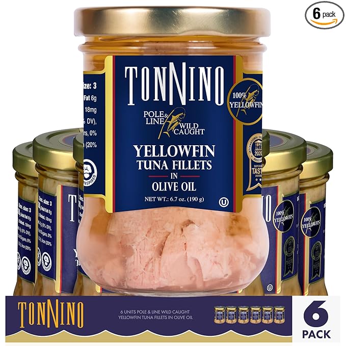 Tonnino Tuna Fish Yellowfin Pole&Line ??Olive Oil ??Pack of 6 ??Alternative to Salmon ??Protein