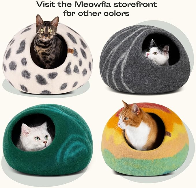 MEOWFIA Cat Cave ??Premium Felt Cat Bed for Indoor Cats, Handmade 100% Merino Wool (Medium, Slate