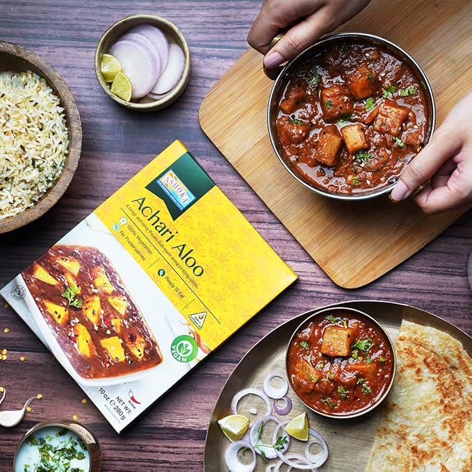 Ashoka Heat & Eat Entrees 1932, Plant-Based Pickled Cooked Potatoes, All-Natural, Real Achari Aloo