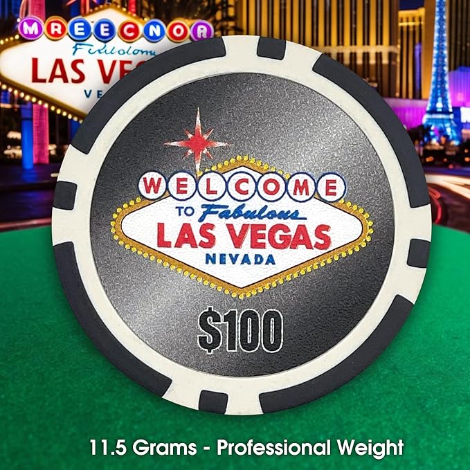 100 Piece Las Vegas Design Poker Chips in Clear Plastic Tray