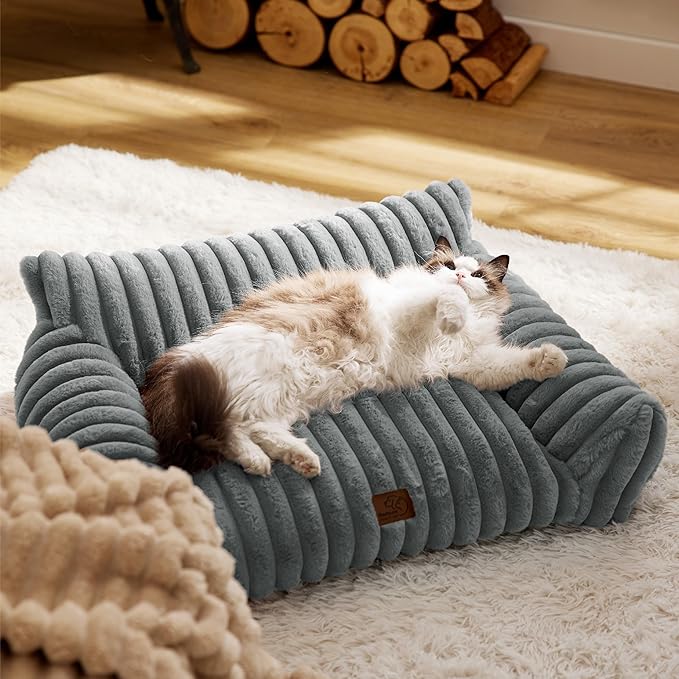Bedsure Cute Cat Couch for Pets - Fluffy Small Dog Sofa with Premium Soft Corduroy Fleece, Pet Sofa