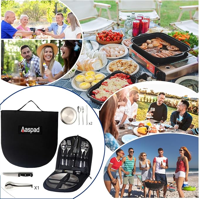 Picnic Cutlery Kit with Portable Case Camping Essentials Silverware Set Travel Utensils Outdoor