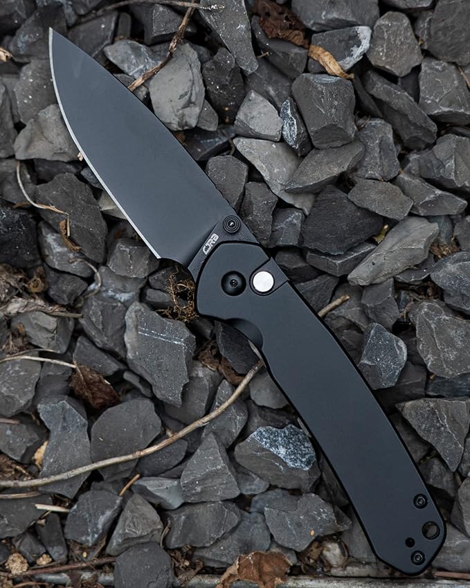 CJRB Folding Knife Pyrite (J1925) AR-RPM9 Blade and Black PVD Stainless Steel Handle Button Lock