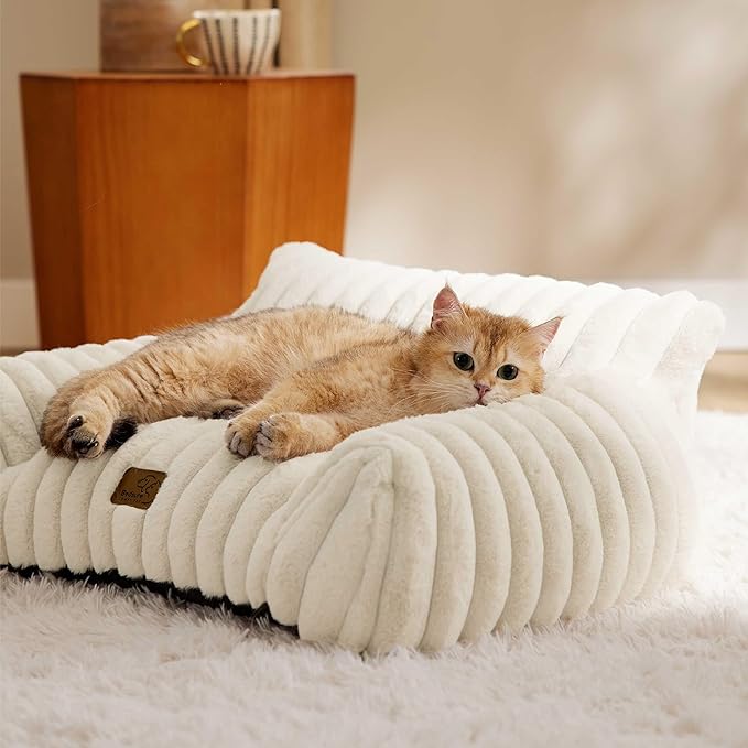 Bedsure Cute Cat Couch for Pets - Fluffy Cat beds with Premium Soft Corduroy Fleece, Fuzzy Cats