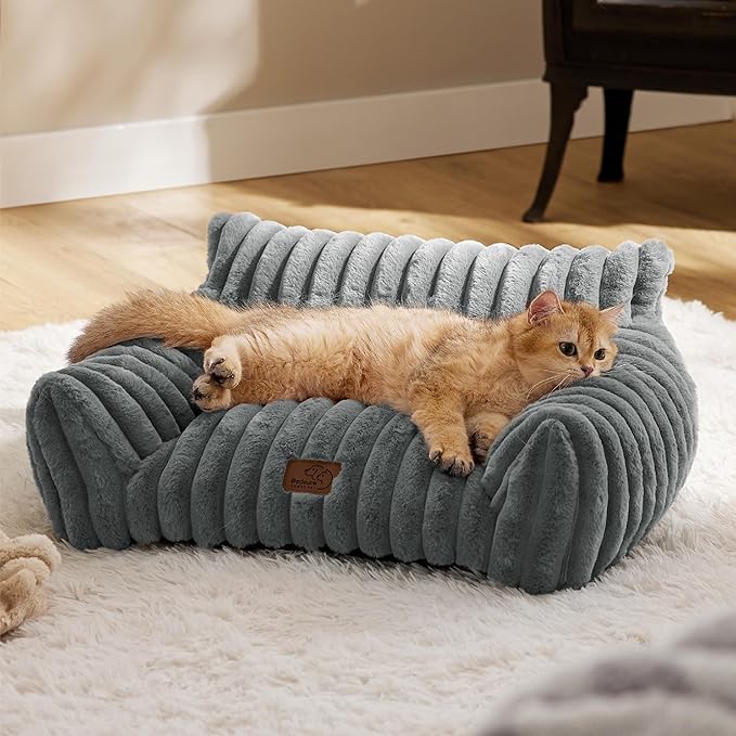 Bedsure Cute Cat Couch for Pets - Fluffy Cat Sofa with Premium Soft Corduroy Fleece, Fuzzy Pet