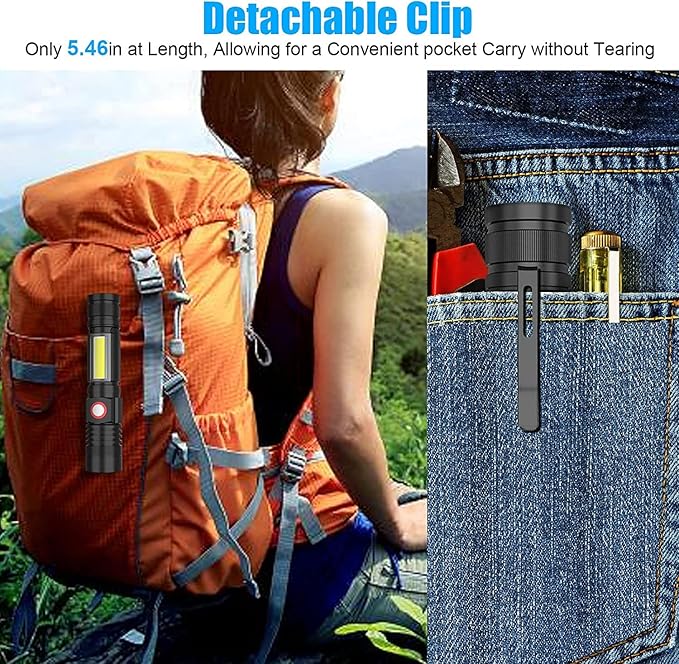 USB Rechargeable Flashlight, Magnetic LED Flashlight, Super Bright LED Tactical Flashlight with Cob