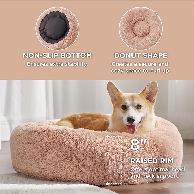 Bedsure Calming Dog Bed for Medium Dogs - Donut Washable Medium Pet Bed, 30 inches Anti-Slip Round