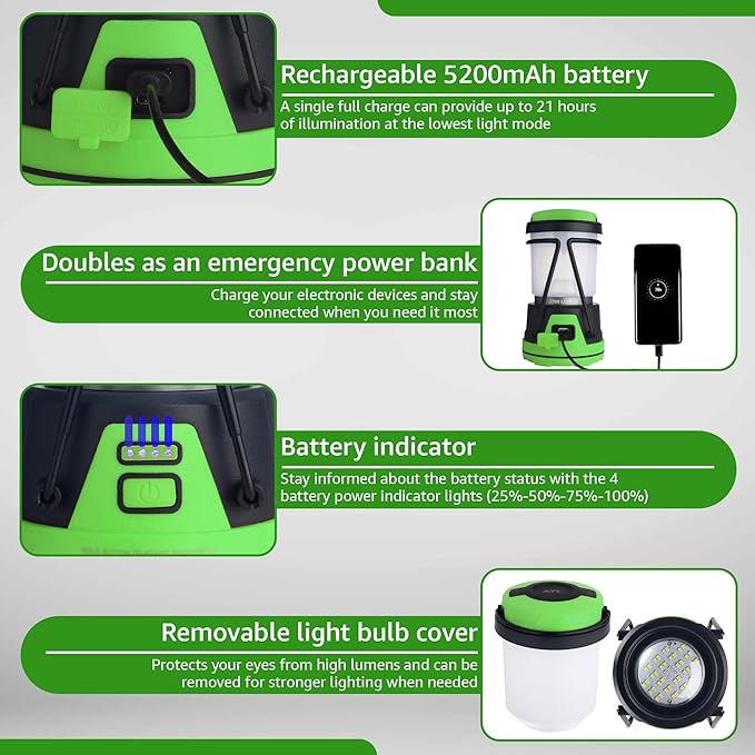Rechargeable LED Camping Lantern - Power Outages, Hurricanes, Emergency, Hiking, Outdoor - Bright