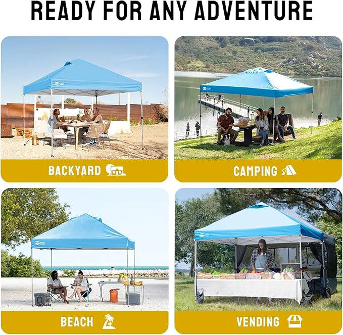 Crown Shades 10x10 Pop Up Canopy - Beach Tent with One Push Setup - Outdoor Sun Shade for Events