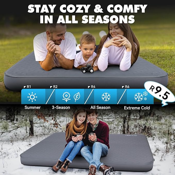 Hikenture 4" Thick Self Inflating Sleeping Pad, Foam & Air Camping Mattress, 9.5 R-Value Insulated