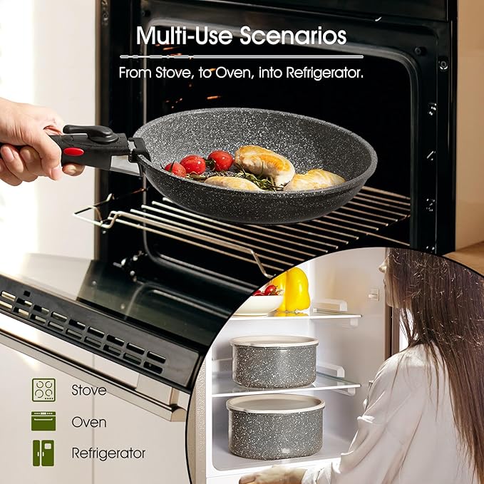 ROSSETTO 7pcs Pots and Pans Set Non Stick from France, Ceramic Cookware Set with Removable Handle