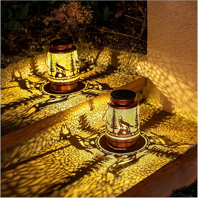Wolf Solar Lanterns Outdoor Waterproof Hanging Solar Lights Wolf Gifts for Women Men Metal