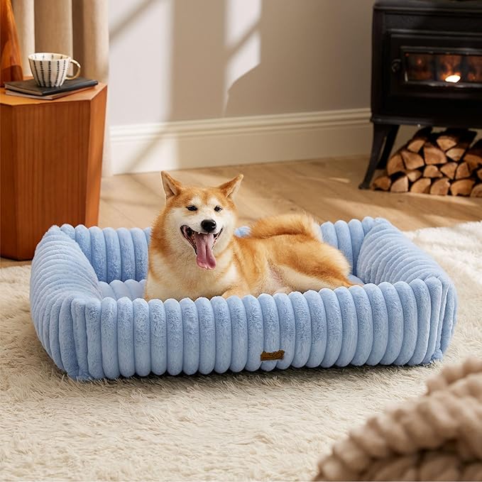 Bedsure Washable Dog Bed for Large Dogs - Cute Furry Puppy Beds, Rectangle Orthopedic Corduroy
