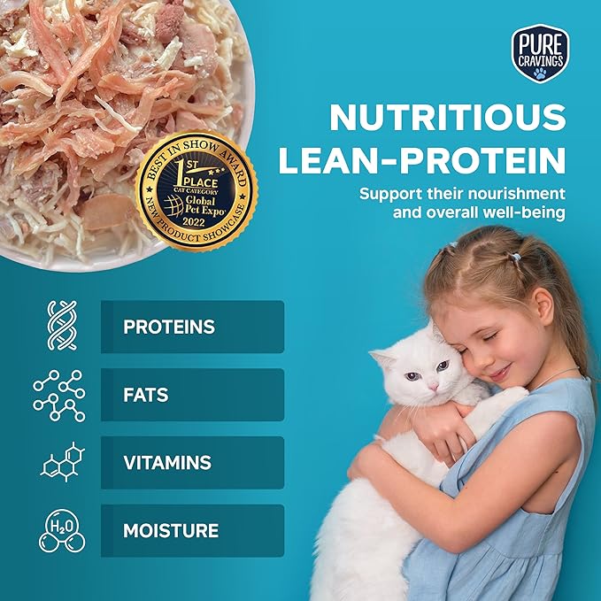 Pure Cravings Chicken Recipe in Broth, Shredded Wet Cat Food, Variety Flavor Pack: Chicken, Lamb