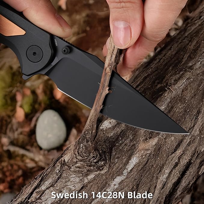 EDC Pocket Knife, 3.6" 14C28N Aluminium With Steel Inlay Handle, Folding Knife for Camping Hiking