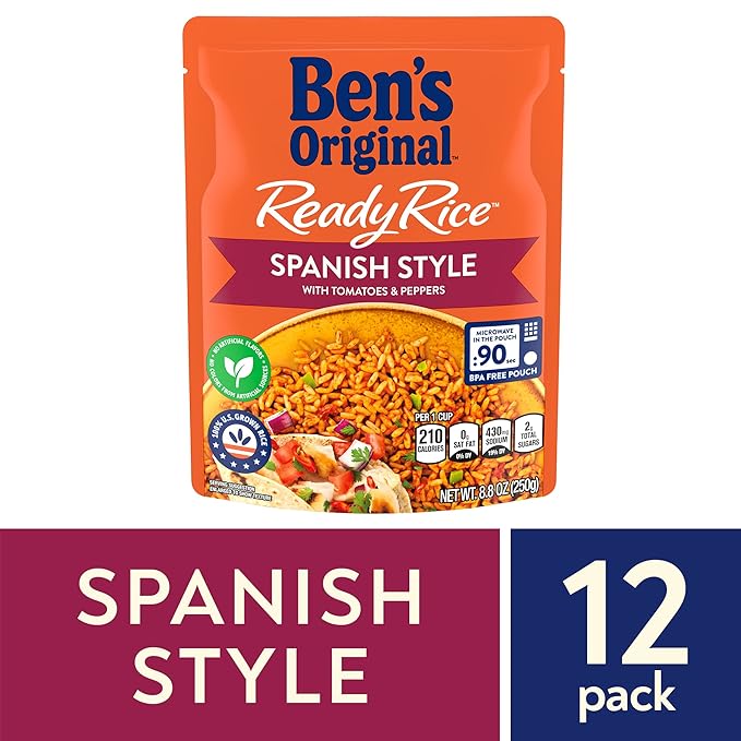 BEN'S ORIGINAL Ready Rice Spanish Style Flavored Rice, Easy Dinner Side, 8.8 OZ Pouch (Pack of 12)