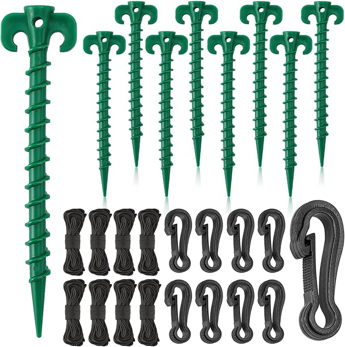 AUGSUN 27 Pieces Plastic Inflatable Stakes Set, Include Tent Stakes, Tethers Ropes and Hooks Heavy